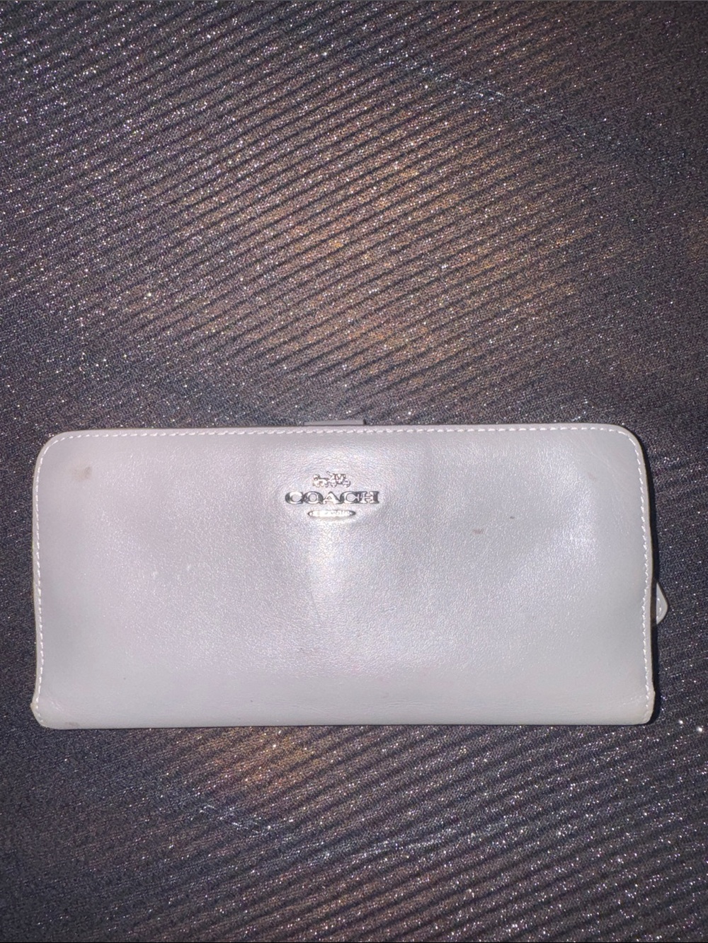 Coach Light Gray Leather Bi-fold Wallet with Zipper and Silver Hardware